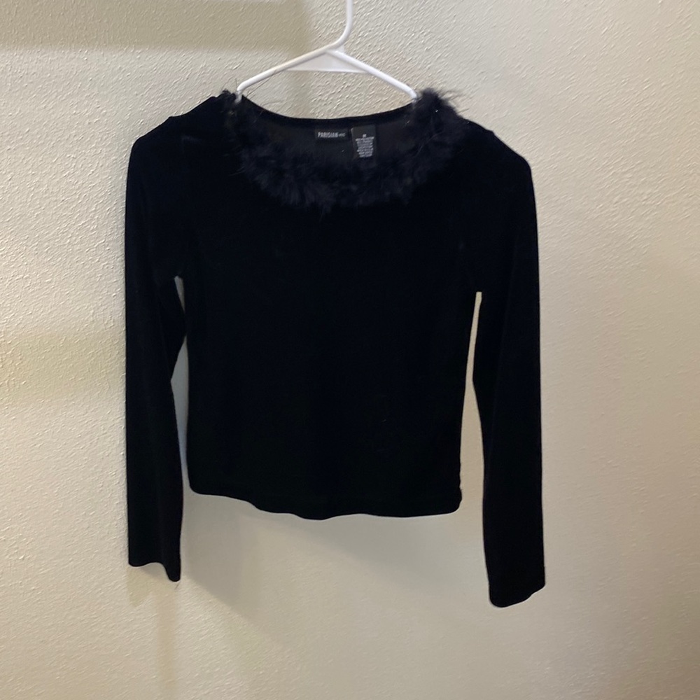 Black velvet long sleeve shirt